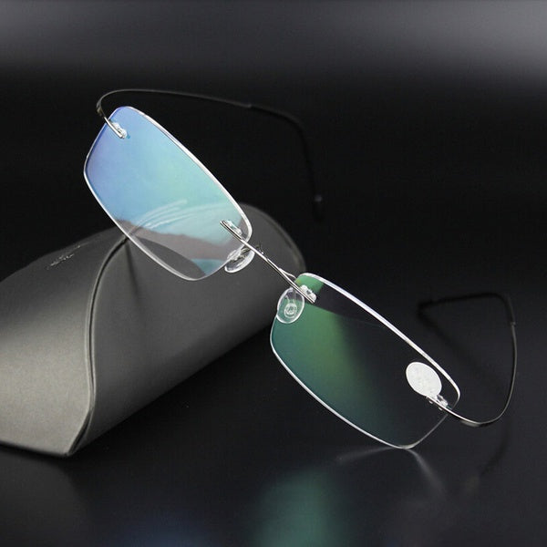 Rimless Glasses Men Eyeglasses Memory Titanium Spectacles Frame