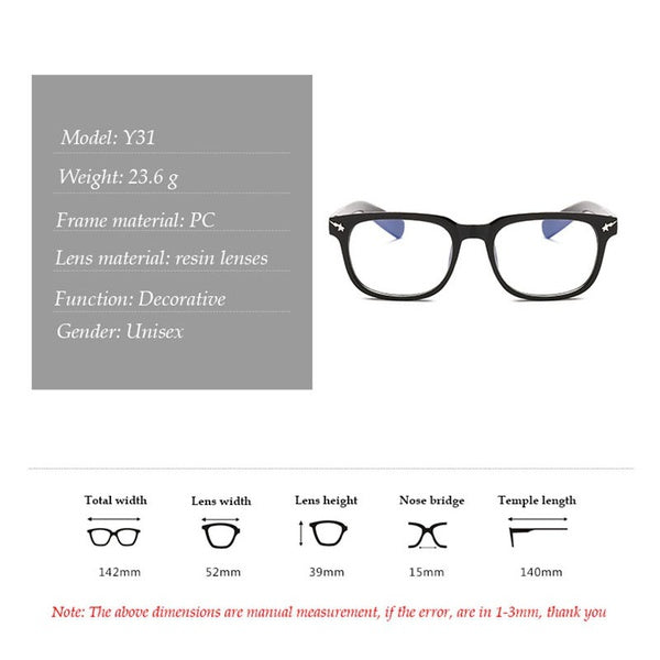 2016 Hot Sale New Fashion Sexy Vintage Big box Big Frame Women unisex Girls Plastic Plain Eye Glasses