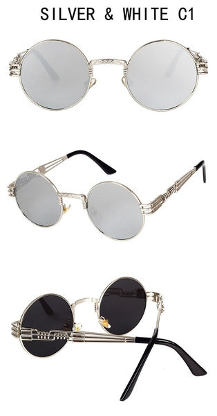 2017 Vintage Steampunk Round Sunglasses Women Men Brand Designer Alloy Sun Glasses High Quality