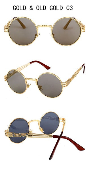 2017 Vintage Steampunk Round Sunglasses Women Men Brand Designer Alloy Sun Glasses High Quality