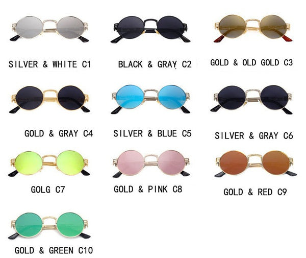 2017 Vintage Steampunk Round Sunglasses Women Men Brand Designer Alloy Sun Glasses High Quality