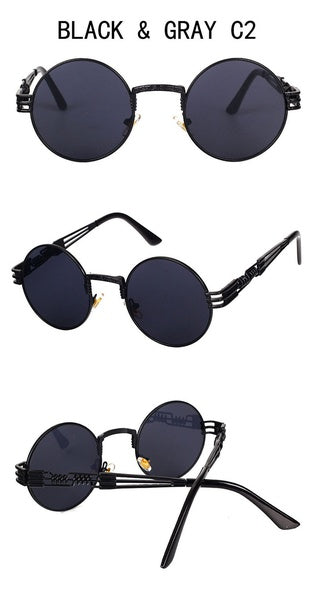 2017 Vintage Steampunk Round Sunglasses Women Men Brand Designer Alloy Sun Glasses High Quality