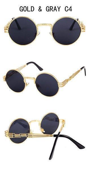 2017 Vintage Steampunk Round Sunglasses Women Men Brand Designer Alloy Sun Glasses High Quality