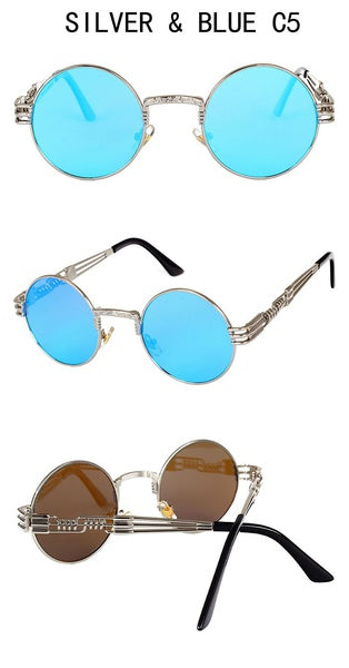 2017 Vintage Steampunk Round Sunglasses Women Men Brand Designer Alloy Sun Glasses High Quality