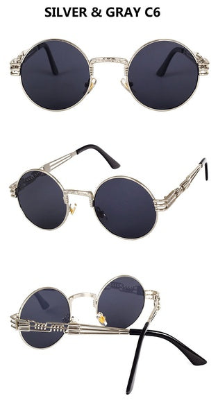 2017 Vintage Steampunk Round Sunglasses Women Men Brand Designer Alloy Sun Glasses High Quality
