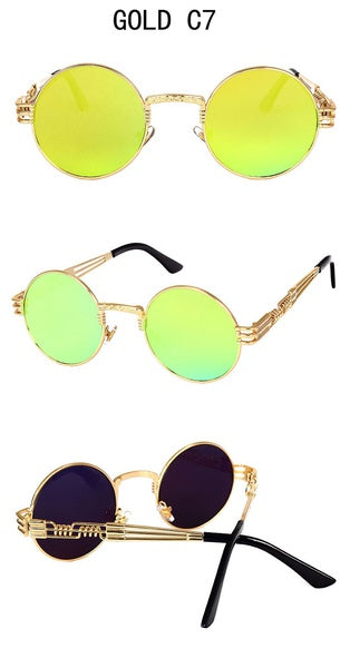 2017 Vintage Steampunk Round Sunglasses Women Men Brand Designer Alloy Sun Glasses High Quality