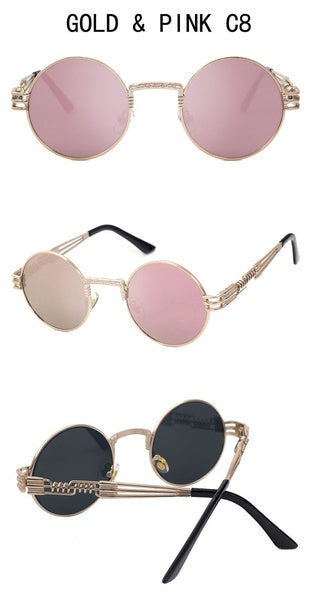 2017 Vintage Steampunk Round Sunglasses Women Men Brand Designer Alloy Sun Glasses High Quality