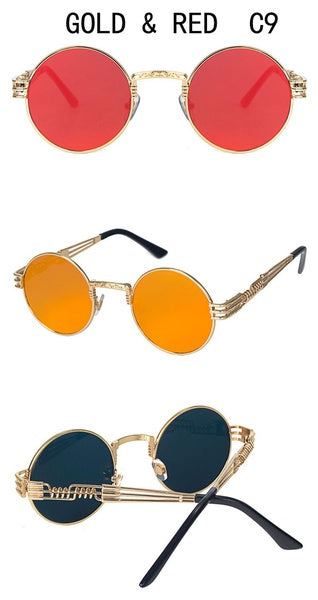 2017 Vintage Steampunk Round Sunglasses Women Men Brand Designer Alloy Sun Glasses High Quality