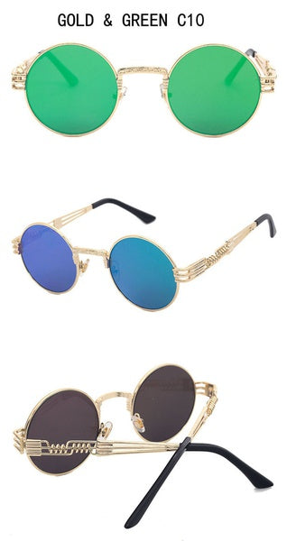 2017 Vintage Steampunk Round Sunglasses Women Men Brand Designer Alloy Sun Glasses High Quality