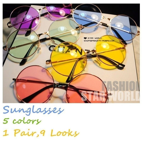 Colorful Women Retro Round Glasses Lens Sunglasses Eyewear Metal Frame Glasses 5 Colors