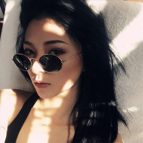 Womens's Fashion Retro Oval Sunglasses Ellipse Metal Frame Glasses Trendy Fashion Shades