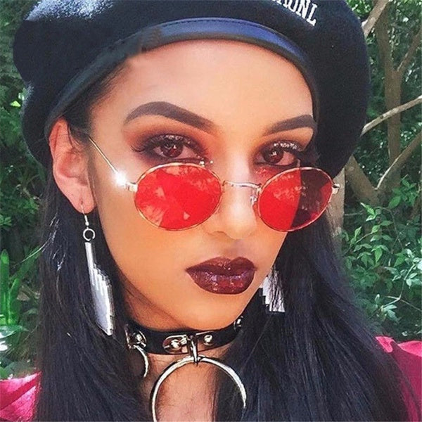 Womens's Fashion Retro Oval Sunglasses Ellipse Metal Frame Glasses Trendy Fashion Shades