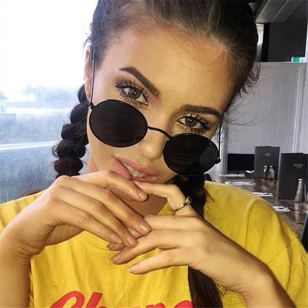 Womens's Fashion Retro Oval Sunglasses Ellipse Metal Frame Glasses Trendy Fashion Shades