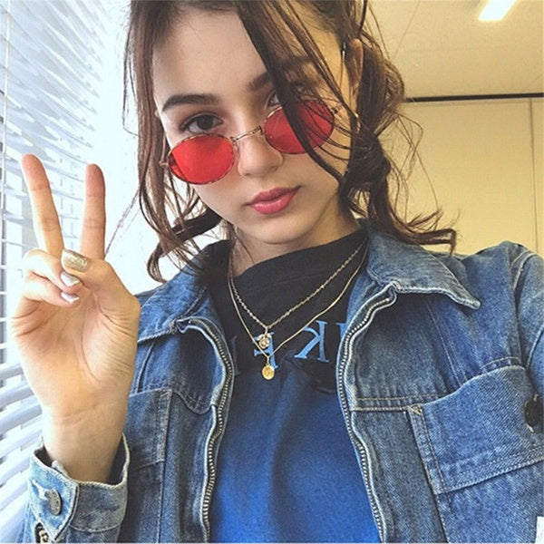 Womens's Fashion Retro Oval Sunglasses Ellipse Metal Frame Glasses Trendy Fashion Shades